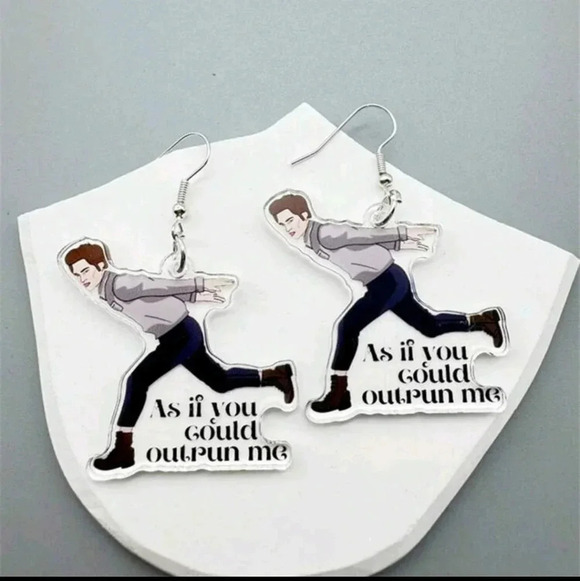Twilight funny running Edward Cullen women's silver dangle earrings jewelry fash - Picture 2 of 7